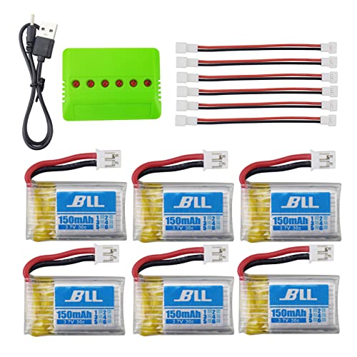 ZYGY 6pcs 3.7V 150mah Lithium Akku&6in1 Ladegeräte & 6pcs Umwandlung Kabel für H36 E010 NIHUI NH010 RC Drohne von ZYGY