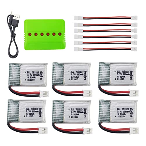 ZYGY 6PCS 3.7V 220mAh Lithium Batterie & 6in1 Balance Ladegerät für E010 E010C E011 E011C E013 GoolRC T36 NINHUI NH010 F36 H36 HS210 SANROCK GD65A ATOYX AT-66 Quad-Rotor-Drohne von ZYGY