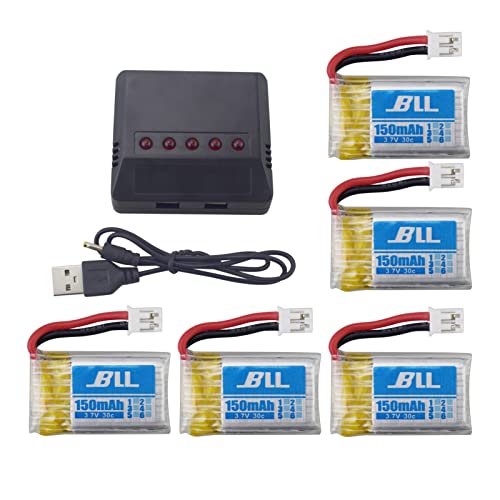 ZYGY Ersatzakku 5pcs 3.7V 150mah Lithium Batterie Akku mit 5 in 1 Ladegeräte für H36 E010 E011 E013 Quadcopter von ZYGY