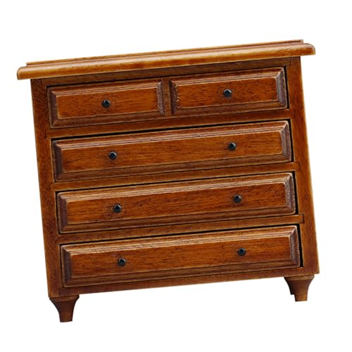 Antiker Miniatur-Kastanien-Schrank mit 5 Schubladen, präzises 1/12 Puppenhäuser-Möbel für realistische Schlafzimmerdekorationen und zum Organisieren von kleinen Vintage-Schränken für von ZYHARUKO
