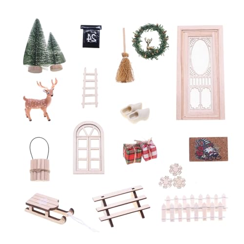 Tischkunstwerk Rentier Türkranz Set für Puppenhäuser Miniatur-Weihnachtsszene Harz Handwerk Dekorationen Puppenhäuser Weihnachtsdekoration von ZYHARUKO