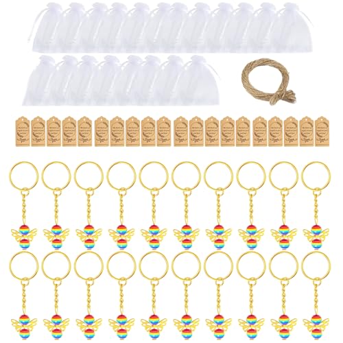 ZYHARUKO 20 Sets Tauf-Partyzubehör, Engel-Schlüsselanhänger, Organza-Beutel mit Kordelzug, Dankeschön, Geschenk-Boxen für Mädchen, Engel-Anhänger, Schmuck von ZYHARUKO