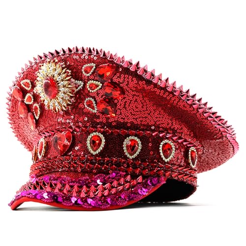 ZYHARUKO Braut-Kapitänshut mit Strasssteinen für Frauen, Brauthut, funkelnde Pailletten, auffällige Foto-Requisiten, einzigartiges Design von ZYHARUKO