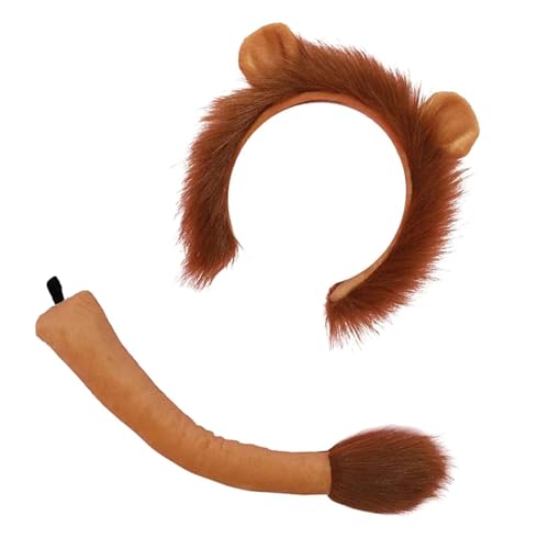ZYHARUKO Löwen-Kostüm-Set, Löwenohren, Schwanz, Plüschtier-Kostüm, Zubehör für Kinder, Halloween, Cosplay, Zubehör, Tier-Cosplay von ZYHARUKO
