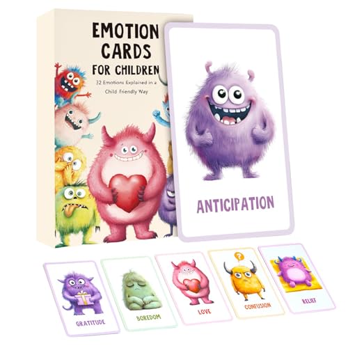 32 Gefühlskarten für Kinder Emotionsmonster mit Erklärungstexten Emotional Cards for Children Für Kindergarten & Grundschule, Sozial-emotionale Entwicklung fördern(Englische Version) von ZYHDFH
