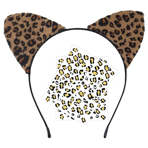 ZYHDFH 3-teilig Leoparden Kostüm Set für Kinder: Leopardenohren Haarreif + 2x Gesichtsaufkleber – Tierkostüm für Kostüm Party, Karneval & Halloween | Dekorationszubehör für Mottopartys von ZYHDFH