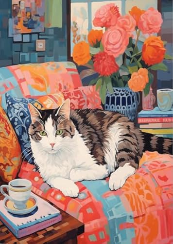 1000 Stück Puzzles - Animal Cat Painting - Buntes Abstraktes Puzzle - Gedächtnis Spiele Für Erwachsene - Lernspielzeug Für Die Ganze Familie - Kw437Zk von ZYHDK