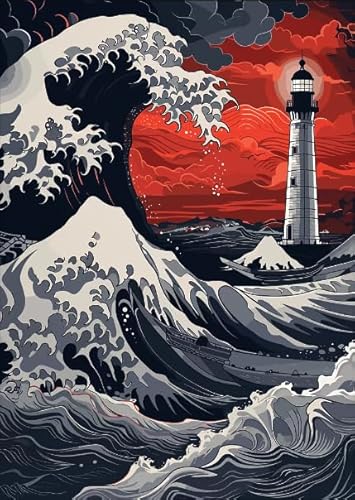 ZYHDK 1500 Stück - Poster - Difficult Puzzle - Gifts - Seaside Lighthouses Abstract Painting - Stressabbau-Spiel Für Erwachsene, Kunstbild - Kz237Dw von ZYHDK