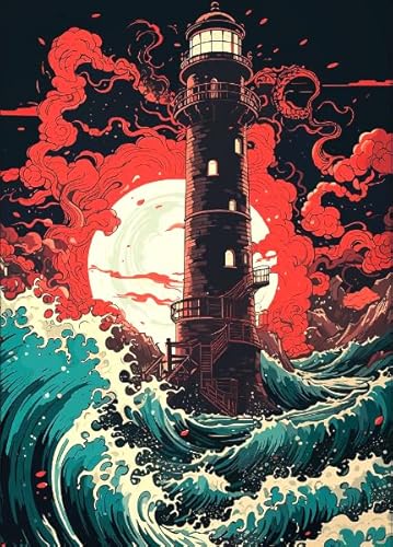 ZYHDK 1500 Stück - Poster - Difficult Puzzle - Gifts - Seaside Lighthouses Abstract Painting - Stressabbau-Spiel Für Erwachsene, Kunstbild - Kz238Dw von ZYHDK