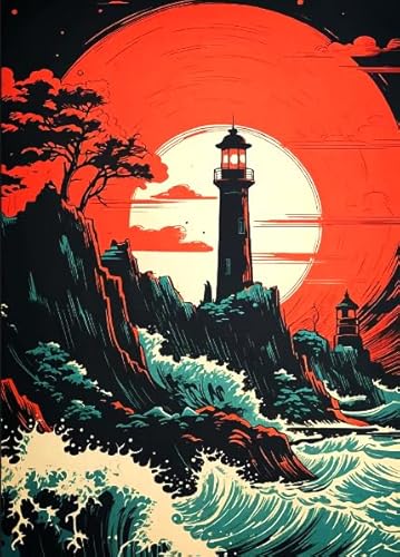 ZYHDK 1500 Stück - Poster - Difficult Puzzle - Gifts - Seaside Lighthouses Abstract Painting - Stressabbau-Spiel Für Erwachsene, Kunstbild - Kz239Dw von ZYHDK