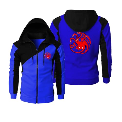 Herren Hoodies Zip Up Sweatshirts Pullover für Targaryen, Langarm Fleecejacke Mantel Kontrastfarbe Top Frühling Herbst Oberbekleidung Streetwear,Blue-M Herren Hoodies Zip Up Sweatshirts Pullover für Targaryen, Langarm Fleecejacke Mantel Kontrastfarbe Top Frühling Herbst Oberbekleidung Streetwear,Blue-M von ZYHJZ