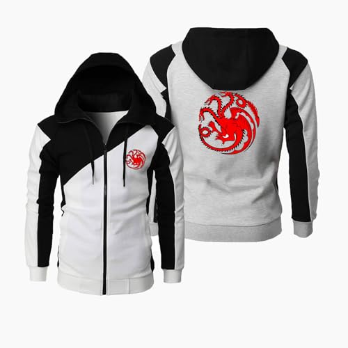 Herren Hoodies Zip Up Sweatshirts Pullover für Targaryen, Langarm Fleecejacke Mantel Kontrastfarbe Top Frühling Herbst Oberbekleidung Streetwear,Light grey-S Herren Hoodies Zip Up Sweatshirts Pullover für Targaryen, Langarm Fleecejacke Mantel Kontrastfarbe Top Frühling Herbst Oberbekleidung Streetwear,Light grey-S von ZYHJZ