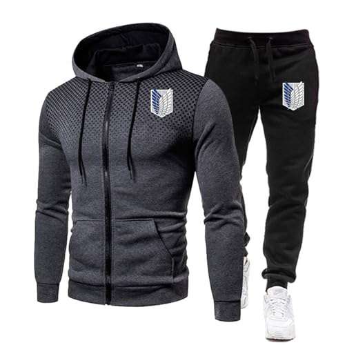 ZYHJZ 2-teiliger Trainingsanzug für Herren für Attack Titan, Langarm-Kapuzenpullover mit durchgehendem Reißverschluss, einfarbiges, lässiges Sweatshirt Jogginghose, Trainingsanzug Set,Grey-XXL von ZYHJZ