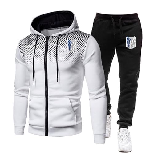ZYHJZ 2-teiliger Trainingsanzug für Herren für Attack Titan, Langarm-Kapuzenpullover mit durchgehendem Reißverschluss, einfarbiges, lässiges Sweatshirt Jogginghose, Trainingsanzug Set,White-3XL von ZYHJZ