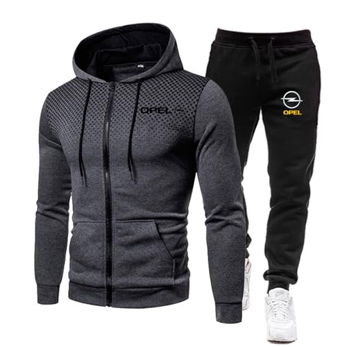 ZYHJZ 2-teiliges Outfit für Herren mit Jacke, Trainingsanzug und Hose für Opel, langärmeliges Kapuzensweatshirt und Jogginghose, Oberteile und Unterteile, lässiger Sport-Activewear-Anzug,Grey-L von ZYHJZ
