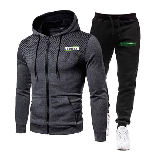 ZYHJZ 2-teiliges Polo-Trainingsanzugset für Herren von FENDT, langärmliges Kapuzenpullover-Activewear-Set, Sweatshirt und Jogginghose mit Reißverschluss, Oberteile und Hosen,Grey-3XL von ZYHJZ