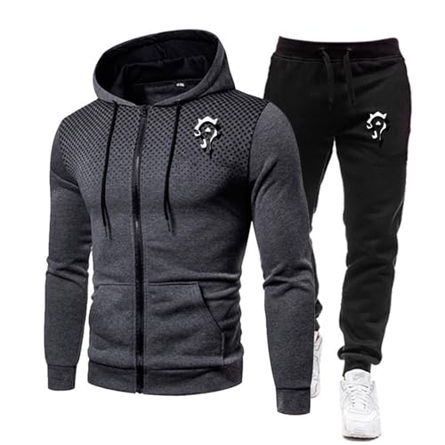 ZYHJZ 2-teiliges Trainingsanzug-Set für Herren „The Horde“, sportliche Trainingsanzüge, langärmeliges Lauf-Jogging-Set mit durchgehendem Reißverschluss, Sweatshirt-Anzug mit Taschen,Grey-XXL von ZYHJZ