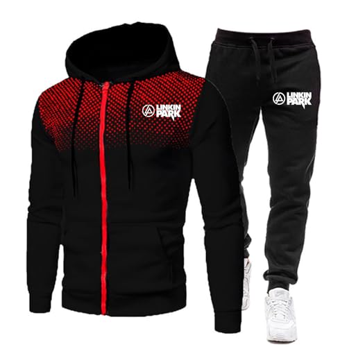 ZYHJZ Sportliches Trainingsanzug-Set für Herren für Linkin Park, sportliche Jogginghosen, langärmlige Trainingsanzüge mit Kapuze und Reißverschluss, Sportbekleidungs-Sets,Black-L von ZYHJZ