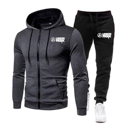ZYHJZ Sportliches Trainingsanzug-Set für Herren für Linkin Park, sportliche Jogginghosen, langärmlige Trainingsanzüge mit Kapuze und Reißverschluss, Sportbekleidungs-Sets,Grey-S von ZYHJZ