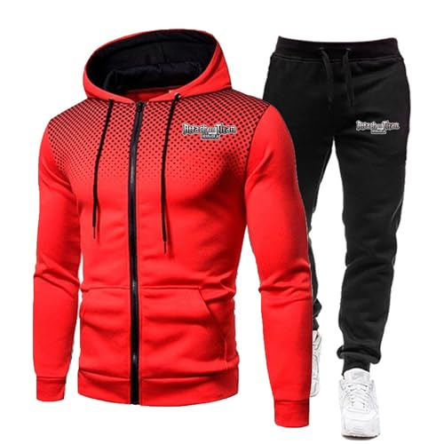 ZYHJZ Trainingsanzug-Set für Herren mit Kapuze für Attack Titan, Kapuzenpullover mit durchgehendem Reißverschluss, Jacke, sportlicher Trainingsanzug, Joggingoberteil, lässige Hose,Red-S ZYHJZ Trainingsanzug-Set für Herren mit Kapuze für Attack Titan, Kapuzenpullover mit durchgehendem Reißverschluss, Jacke, sportlicher Trainingsanzug, Joggingoberteil, lässige Hose,Red-S von ZYHJZ