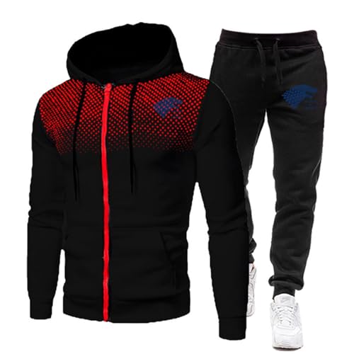 ZYHJZ Trainingsanzug-Set mit Kapuze für Herren von STARK, lässiges Outfit im traditionellen Stil mit modernem Streetwear-Flair, leichte Loungewear aus Baumwollmischung für Frühling/Herbst,Black-M von ZYHJZ
