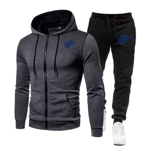ZYHJZ Trainingsanzug-Set mit Kapuze für Herren von STARK, lässiges Outfit im traditionellen Stil mit modernem Streetwear-Flair, leichte Loungewear aus Baumwollmischung für Frühling/Herbst,Grey-L von ZYHJZ