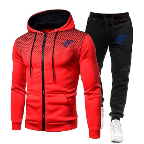 ZYHJZ Trainingsanzug-Set mit Kapuze für Herren von STARK, lässiges Outfit im traditionellen Stil mit modernem Streetwear-Flair, leichte Loungewear aus Baumwollmischung für Frühling/Herbst,Red-XXL von ZYHJZ