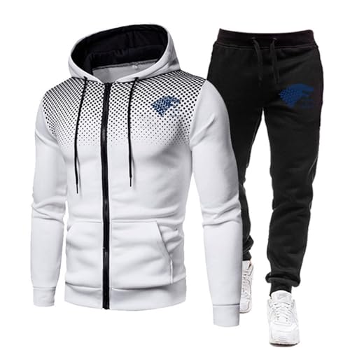 ZYHJZ Trainingsanzug-Set mit Kapuze für Herren von STARK, lässiges Outfit im traditionellen Stil mit modernem Streetwear-Flair, leichte Loungewear aus Baumwollmischung für Frühling/Herbst,White-XXL ZYHJZ Trainingsanzug-Set mit Kapuze für Herren von STARK, lässiges Outfit im traditionellen Stil mit modernem Streetwear-Flair, leichte Loungewear aus Baumwollmischung für Frühling/Herbst,White-XXL von ZYHJZ