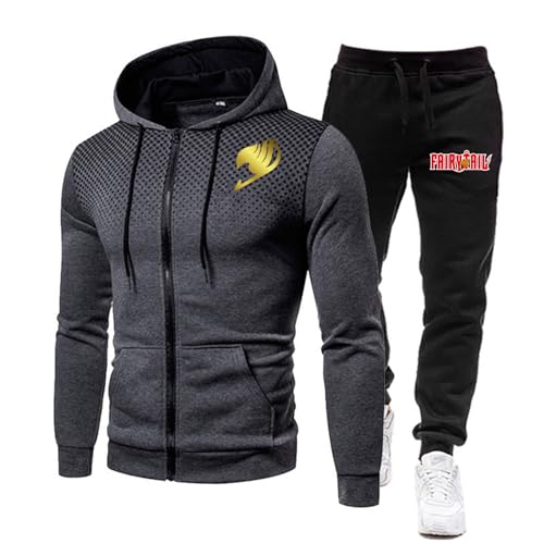 ZYHJZ Trainingsanzug-Set mit durchgehendem Reißverschluss, Sweatshirt mit Kapuze für FAIRY TAIL, Herren-Trainingsanzug-Set, Kapuzenjacke, Jogginghose, Oberteile und Unterteile,Grey-S von ZYHJZ