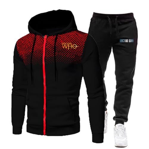 ZYHJZ Trainingsanzug-Sets für Herren mit Kapuze für Doctor Who, Jogging- und Sportanzug mit durchgehendem Reißverschluss, 2-teilig, sportliche Trainingsanzüge, Lounge-Sets für Teenager,Black-L von ZYHJZ
