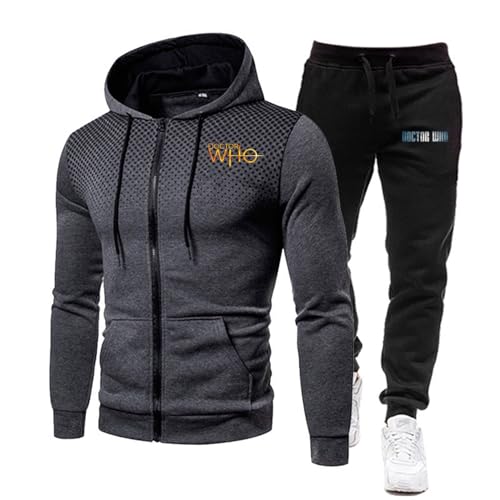 ZYHJZ Trainingsanzug-Sets für Herren mit Kapuze für Doctor Who, Jogging- und Sportanzug mit durchgehendem Reißverschluss, 2-teilig, sportliche Trainingsanzüge, Lounge-Sets für Teenager,Grey-S von ZYHJZ