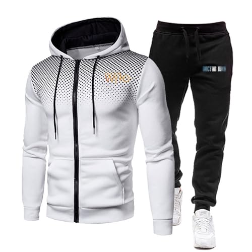ZYHJZ Trainingsanzug-Sets für Herren mit Kapuze für Doctor Who, Jogging- und Sportanzug mit durchgehendem Reißverschluss, 2-teilig, sportliche Trainingsanzüge, Lounge-Sets für Teenager,White-M von ZYHJZ