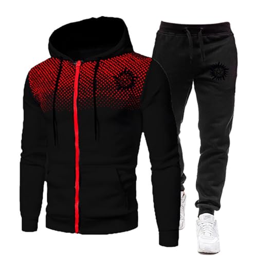 ZYHJZ Trainingsanzug-Sets für Herren mit athletischem Print für Supernatural, sportlicher, lässiger Trainingsanzug mit durchgehendem Reißverschluss, 2-teiliges Set mit Kapuzenpullover,Black-XXL ZYHJZ Trainingsanzug-Sets für Herren mit athletischem Print für Supernatural, sportlicher, lässiger Trainingsanzug mit durchgehendem Reißverschluss, 2-teiliges Set mit Kapuzenpullover,Black-XXL von ZYHJZ