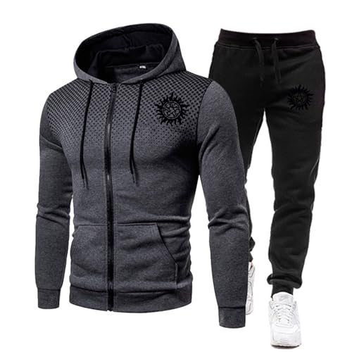 ZYHJZ Trainingsanzug-Sets für Herren mit athletischem Print für Supernatural, sportlicher, lässiger Trainingsanzug mit durchgehendem Reißverschluss, 2-teiliges Set mit Kapuzenpullover,Grey-XXL ZYHJZ Trainingsanzug-Sets für Herren mit athletischem Print für Supernatural, sportlicher, lässiger Trainingsanzug mit durchgehendem Reißverschluss, 2-teiliges Set mit Kapuzenpullover,Grey-XXL von ZYHJZ