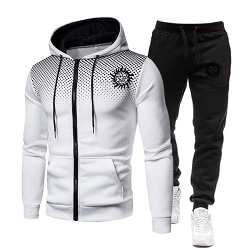 ZYHJZ Trainingsanzug-Sets für Herren mit athletischem Print für Supernatural, sportlicher, lässiger Trainingsanzug mit durchgehendem Reißverschluss, 2-teiliges Set mit Kapuzenpullover,White-XXL ZYHJZ Trainingsanzug-Sets für Herren mit athletischem Print für Supernatural, sportlicher, lässiger Trainingsanzug mit durchgehendem Reißverschluss, 2-teiliges Set mit Kapuzenpullover,White-XXL von ZYHJZ