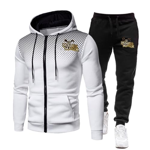 ZYHJZ Trainingsanzug für Herren, Activewear, durchgehender Reißverschluss, 2-teilig für Monster Hunter, Workout-Trainingsanzug, Sport-Set, lässige Jogging-Sweatanzüge, Sportbekleidung,White-M ZYHJZ Trainingsanzug für Herren, Activewear, durchgehender Reißverschluss, 2-teilig für Monster Hunter, Workout-Trainingsanzug, Sport-Set, lässige Jogging-Sweatanzüge, Sportbekleidung,White-M von ZYHJZ