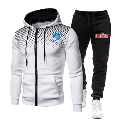 ZYHJZ Trainingsanzug für Herren langärmlig Oberteil und Unterteil für FAIRY TAIL, Set mit Reißverschluss und Kapuze, lässig, sportlich, Fitnessstudio, Jogginganzug mit Kordelzug,White-M ZYHJZ Trainingsanzug für Herren langärmlig Oberteil und Unterteil für FAIRY TAIL, Set mit Reißverschluss und Kapuze, lässig, sportlich, Fitnessstudio, Jogginganzug mit Kordelzug,White-M von ZYHJZ