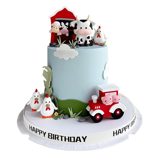 6 Stück bauernhof geburtstag dekoration, animal cake decoration, Cartoon-Tier-Kuchendekoration, Sehr Geeignet für die Kuchendekoration von Geburtstagsfeiern und Babypartys Junge und Mädchen (Rot) von ZYJBD