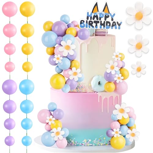63 PCS Tortendeko Kugel,Gänseblümchen- und Eselsohren-Dekoration，Boho Backen Kuchen Dekorationen DIY Mini Ballon Cupcake Einsatz für Einhorn Macaron Geburtstag Party Baby Dusche Weihnachten，Regenbogen von ZYJBD