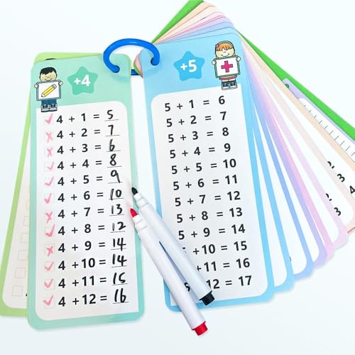 Zusatz Lernkarten Set mit 15 Karten und 2 abwischbaren Stiften，Einmaleins Lernhilfe für Kinder, Spaßiges Zusatz Lernen, Tragbare Lernhilfe zur Einschulung, Mathematik Lernspiel für Zuhause und Schule von ZYJBD