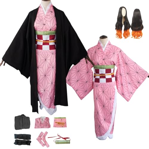 Cosplay Uniform Anime Demon Slayer Kamado Nezuko Cosplay Kostüm Vollständiges Set mit Perücke – Halloween Party Weihnachts Comic Ausstellung und Anime Konventionen Vollständiges Set Outfit für Männer von ZYJKGL