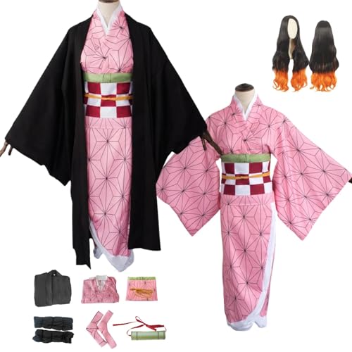 ZYJKGL Anime Cosplay Kamado Nezuko Uniform Kostüm Vollständiges Set mit Perücke – Halloween Party Weihnachten und Comic Ausstellung Vollständiges Set Outfit für Erwachsene von ZYJKGL