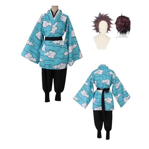 ZYJKGL Cosplay Uniform Anime Demon Slayer Kamado Tanjirou Cosplay Kostüm Vollständiges Set mit Perücke – Halloween Party und Anime Konventionen Vollständiges Set Outfit für Männer Erwachsene von ZYJKGL