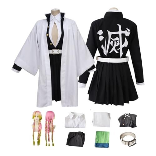ZYJKGL Cosplay Uniform Anime Demon Slayer Kanroji Mitsuri Cosplay Kostüm Vollständiges Set mit Perücke – Halloween Party Weihnachtskonventionen Vollständiges Set Outfit für Frauen Erwachsene von ZYJKGL