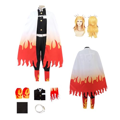 ZYJKGL Cosplay Uniform Anime Demon Slayer Rengoku Kyoujurou Cosplay Kostüm Vollständiges Set mit Perücke – Halloween Party und Anime Konventionen Vollständiges Set Outfit für Männer Erwachsene von ZYJKGL