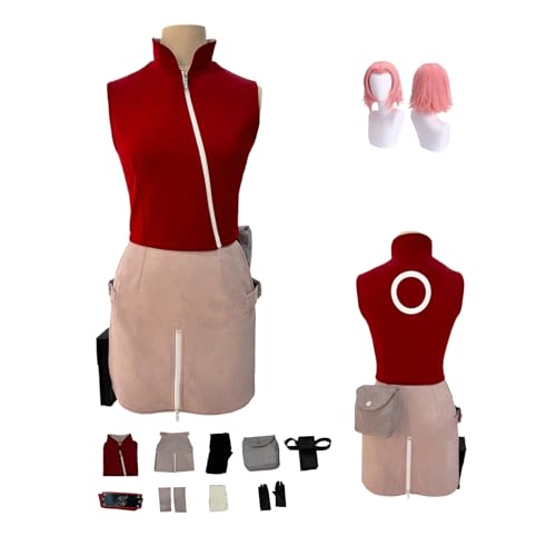 ZYJKGL Cosplay Uniform Anime Naru'to Haruno Sa'kura Cosplay Kostüm Vollständiges Set – Halloween Party und Anime Konventionen Vollständiges Set Outfit Erwachsene von ZYJKGL