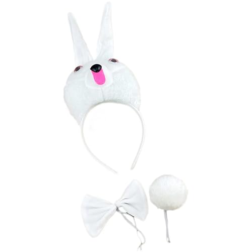 ZYKEJJDDAK 1/3/4-teiliges Hasen-Kostüm-Set, Ohren, Stirnband, Schwanz, Fliege, Handschuhe für Kinder, Weihnachten, Party, Halloween, Tiere von ZYKEJJDDAK