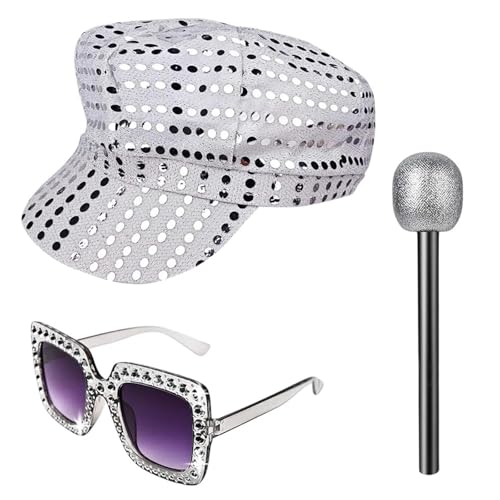 ZYKEJJDDAK 1970er Jahre Cosplay Kostüm Zubehör Sonnenbrille Ohrringe Lange Schal Hut Stirnband Armband 1970er Jahre Cosplay Fancy von ZYKEJJDDAK