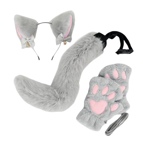 ZYKEJJDDAK 3-teiliges Halloween-Katzen-Kostüm-Set für Mädchen, Cosplay, Halloween-Katzen-Kostüm, Zubehör mit Stirnband, Schwanz, von ZYKEJJDDAK