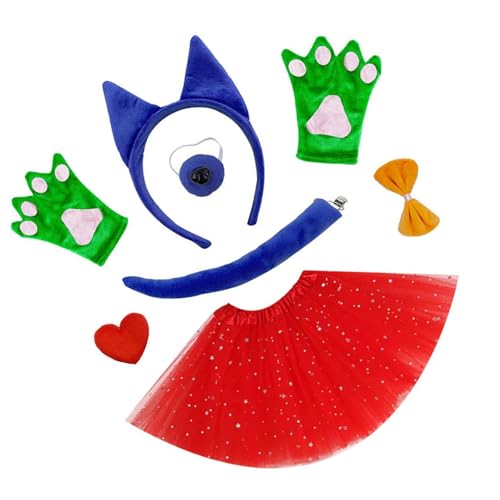 ZYKEJJDDAK 7-teiliges Schäferhund-Kostüm-Zubehör für Kinder, Erwachsene, Halloween, Cosplay, inklusive Stirnband, Schwanz, Fliege, Rock, Handschuhe von ZYKEJJDDAK